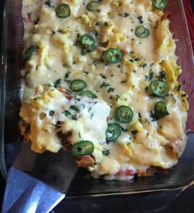 CHILAQUILES WITH MATZAH AND SCRAMBLED EGGS