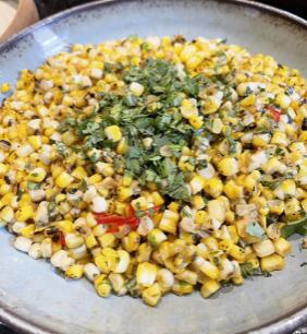 GRILLED CORN WITH GARLIC SCAPES (or GARLIC) AND CILANTRO