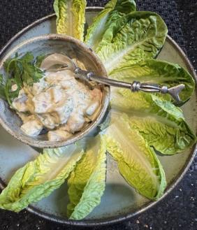 Shrimp Poke Dip in Gem Lettuce Leaves
