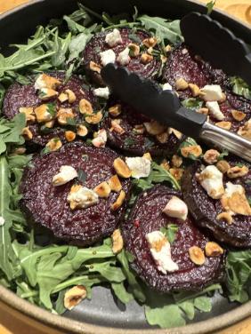 Roasted Beet Salad with Arugula, Hazelnuts, Tarragon and Chevre