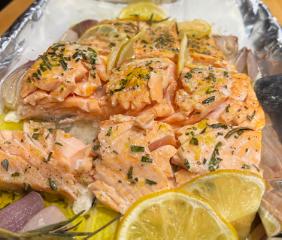 ROASTED SALMON WITH LEMON AND HERBS